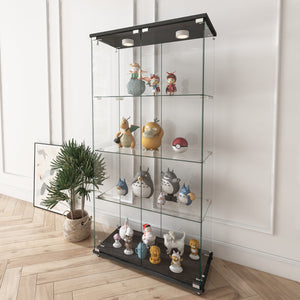 English Elm Modern Tempered Glass Display Cabinet With Led Lights - 2-Door, 4-Shelf Antique Style For Home & Retail W241S00055