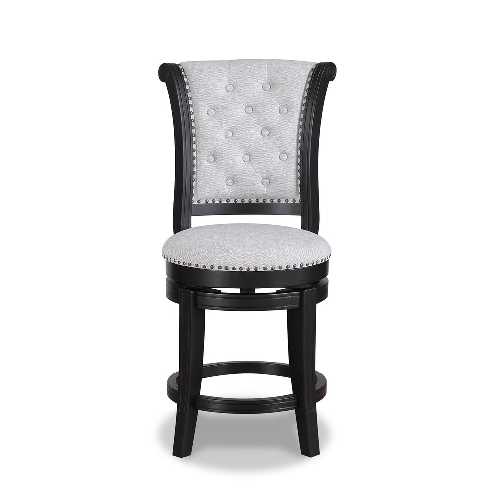 English Elm 2Pc Swivel Pub Stools - Elegant Counter Height Chairs With Upholstered Dove Seat & Nailhead Trim B011P262311