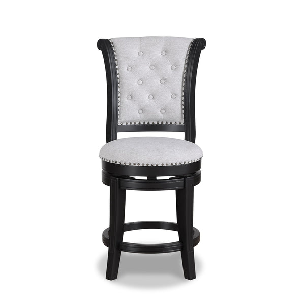 English Elm 2Pc Swivel Pub Stools - Elegant Counter Height Chairs With Upholstered Dove Seat & Nailhead Trim B011P262311