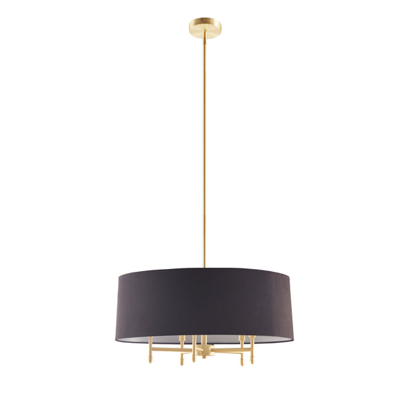 JLA Home Hampton Hill - Presidio Five-Light Dimmable Chandelier with Tapered Fabric Drum Shade and Warm Brass Frame, Adjustable Height Gold/Black FB150-1153