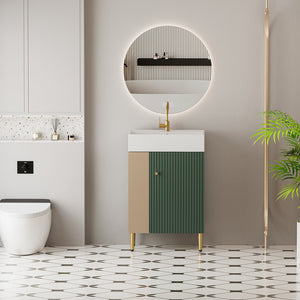 English Elm 21.6" Compact Green Bathroom Vanity Ceramic Sink Soft Close Cabinet Open Side Shelf W1920S00191