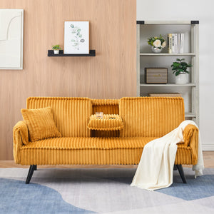 English Elm Minimalist Corduroy Three Seat Sofa with Reclining Backrest and Built in Cup Holders W1658P251973