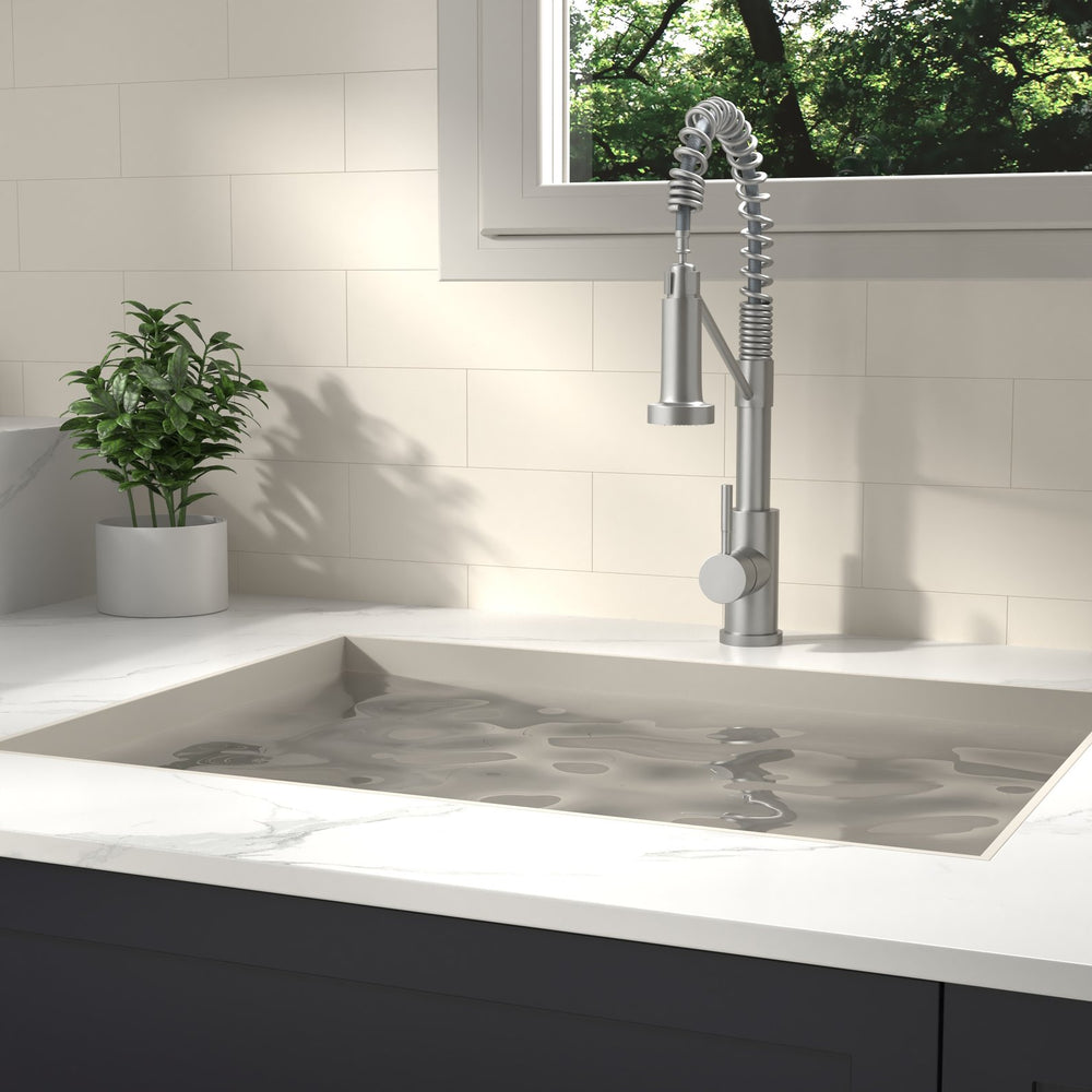 English Elm Bothwa Pull Down Kitchen Faucet with Stainless Steel Spout and Ceramic Cartridge Control Brushed Nickel B2724P262354