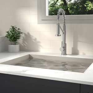 English Elm Bothwa Pull Down Kitchen Faucet with Stainless Steel Spout and Ceramic Cartridge Control Brushed Nickel B2724P262354