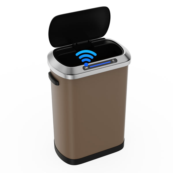 English Elm 50L Smart automatic Trash Can with Silent Slow-Close Lid, Motion Sensor, Durable 0.45mm Steel Body Brown W1550P247980