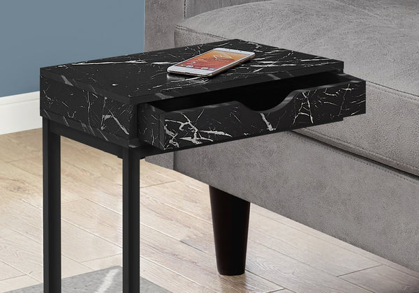 English Elm Accent 3-Tier Side Table with Marble-Look Top and X Metal Frame — Modern End/Nightstand, 18" H Black 23 L x 17 W x 4 H B2710P219358