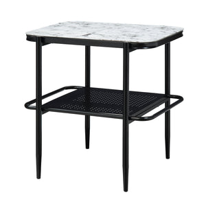 English Elm 3pc Martine Occasional Table Set with Marble Print Tempered Fluted Glass Tops & Black Metal Base, Modern Storage B011P298386