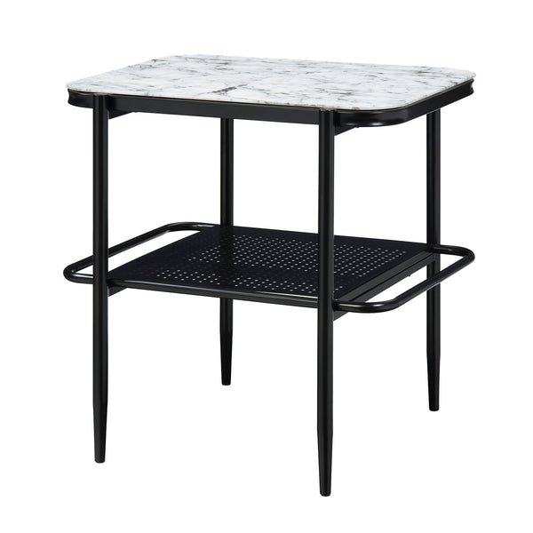 English Elm 3pc Martine Occasional Table Set with Marble Print Tempered Fluted Glass Tops & Black Metal Base, Modern Storage B011P298386