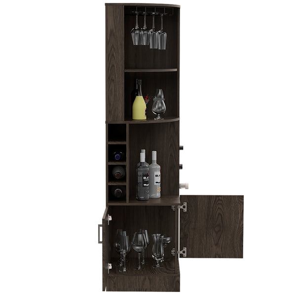 English Elm Seattle Tall Bar Cabinet with Eight Bottle Cubbies Open Shelving and Enclosed Storage B128P322509