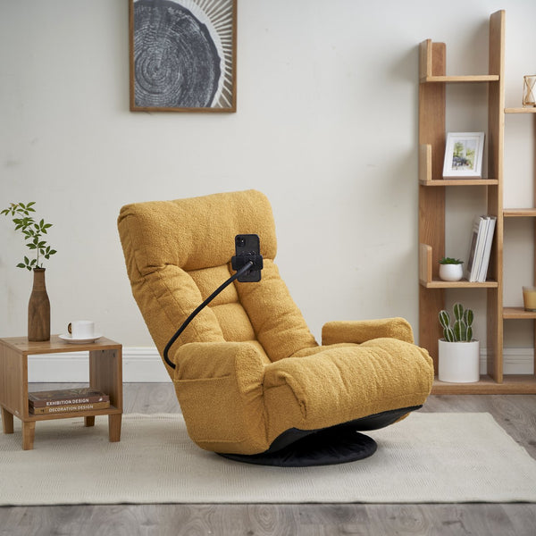 English Elm Adjustable ergonomic gaming lounge chair with 360° swivel, spring seat comfort and phone holder Yellow W244P172638