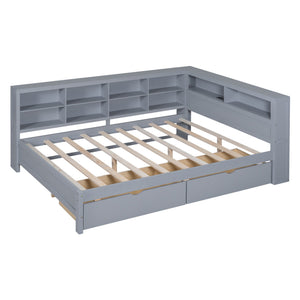 English Elm Wooden Full Size Daybed with 2 Storage Drawers Built-in Usb Charging Modern Frame N733S170505E