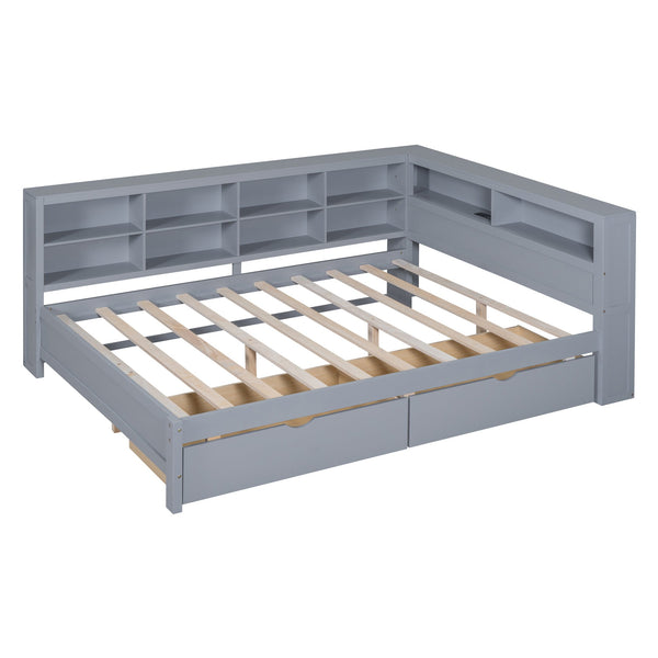 English Elm Wooden Full Size Daybed with 2 Storage Drawers Built-in Usb Charging Modern Frame N733S170505E