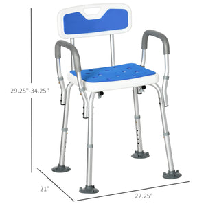 English Elm HOMCOM EVA Padded Shower Chair with Back & Arms, Adjustable 6-Level Height, Non-Slip Seat (Blue) W2225P173933