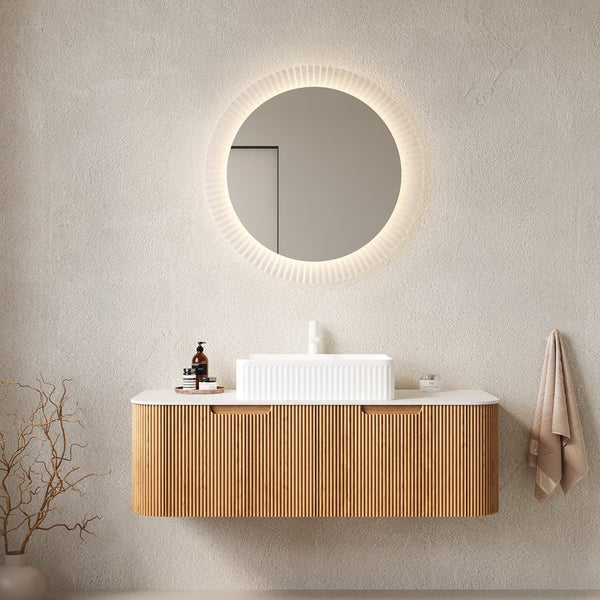 English Elm Dina Floating Bathroom Vanity with Crystal Glass Basin and Sintered Stone Top Carrara White,Natural Wood,White W2615S00162