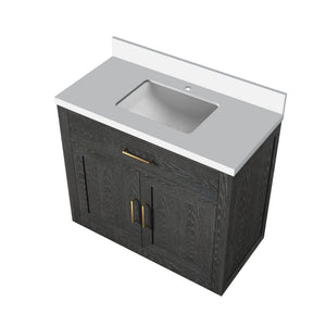 English Elm Black Oak Single Bath Vanity With Cultured Marble Top - Elegant 36" W X 22" D Fully Assembled Design B2731P260809