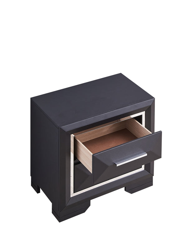English Elm Liverpool Black Nightstand with Brushed Steel Accents, 2 Drawers, Dovetail Joints, Fully Assembled, Compact Elegance B078P285995