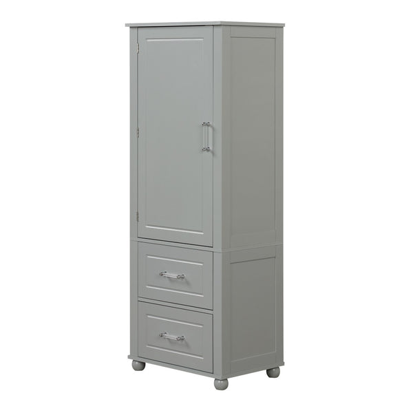 English Elm Tall Bathroom Storage Cabinet - Modern Grey Mdf Stand With Adjustable Shelf & 2 Drawers For Organization N725P241045E-GIGA