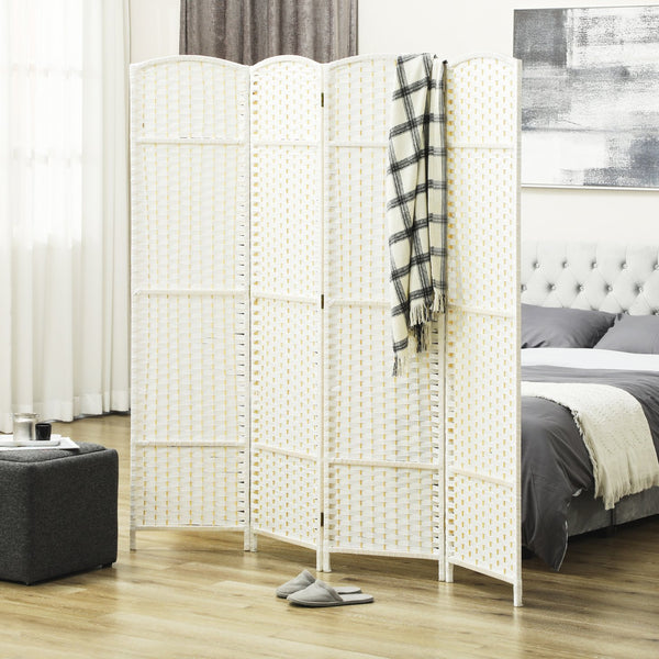 English Elm Homcom Woven Polypropylene 4 Panel Folding Screen Pine Frame Freestanding Room Divider W2225P485650