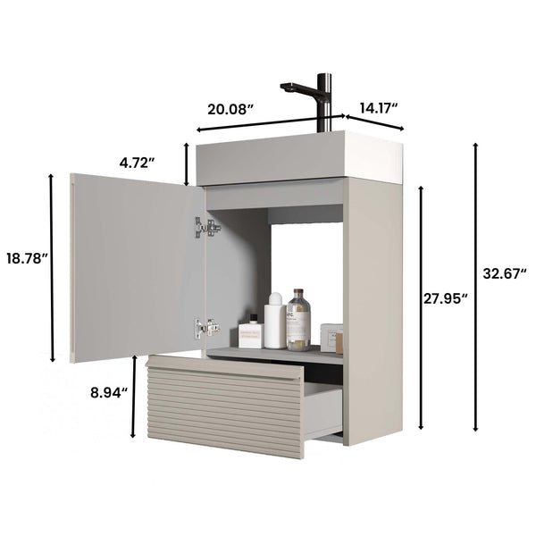 English Elm Gada 20" Cashmere Grey Freestanding Bathroom Vanity With Ceramic Sink & Safe Storage Solutions W1865S00088