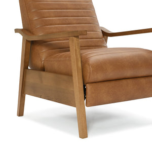 English Elm Asher Wood Arm Push Back Recliner - Cozy Saddle Brown Faux Leather For Stylish Living Room Comfort B050P322581