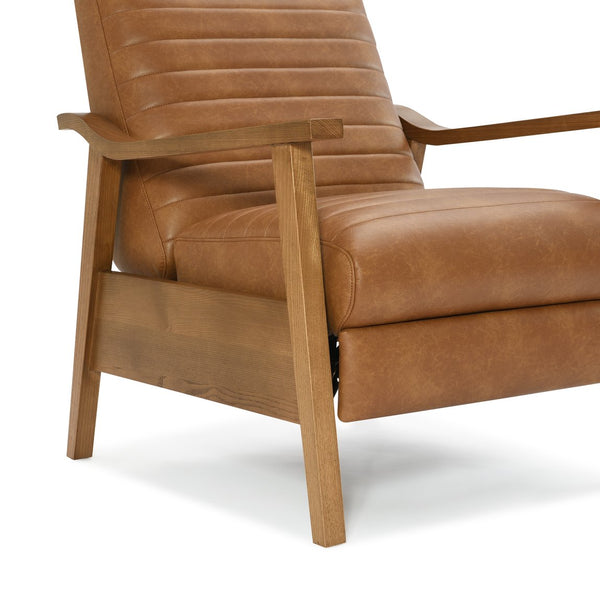 English Elm Asher Wood Arm Push Back Recliner - Cozy Saddle Brown Faux Leather For Stylish Living Room Comfort B050P322581