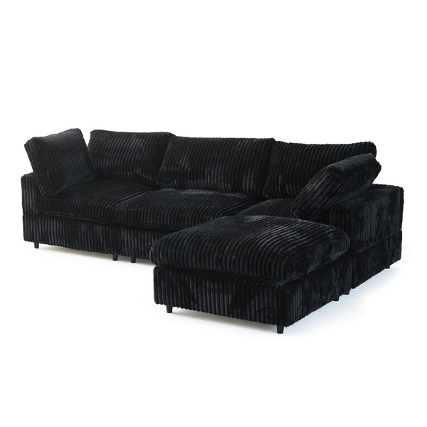 English Elm Cloud Plush Modular Couch L-Shaped 4-Seater with Ottoman, Washable Covers, Deep Seat Comfort B341S00006