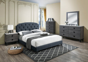 English Elm Light Gray Burlap Upholstered Twin Bed with Button Tufted Headboard and Nailhead Trim Charcoal B011P415171