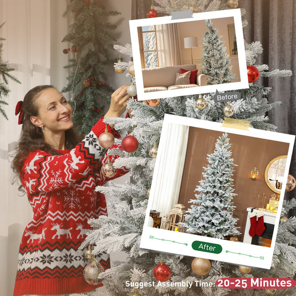 English Elm Homcom Frosted Spruce Artificial Holiday Tree with Snow Flocked Realistic Branch Tips W2225P485592