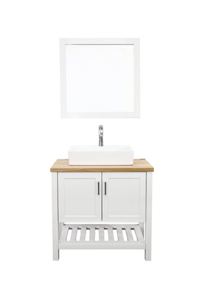 English Elm 32" Modern Bathroom Vanity With Above-Counter Sink, Solid Wood Cabinet & Mirror For Small Spaces W3151S00003
