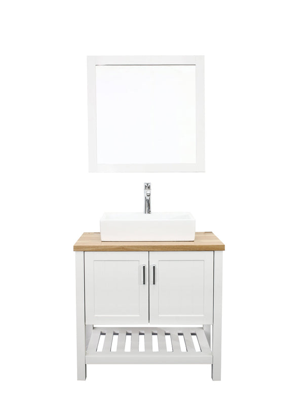 English Elm 32" Modern Bathroom Vanity With Above-Counter Sink, Solid Wood Cabinet & Mirror For Small Spaces W3151S00003