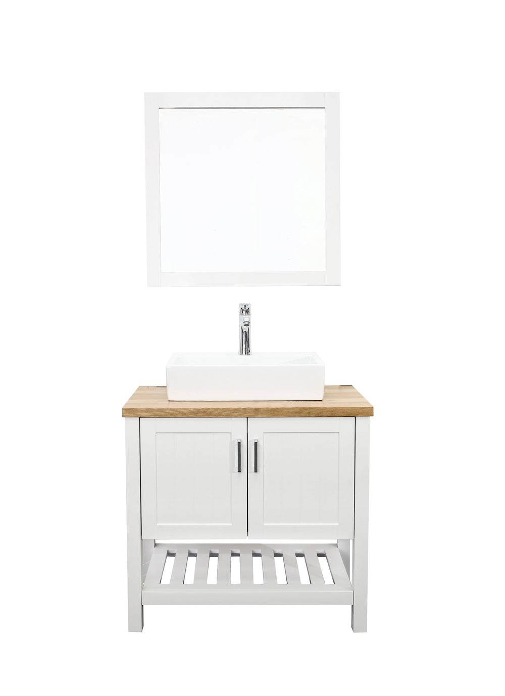 English Elm 32" Bathroom Vanity With Sink, Modern Solid Wood Cabinet For Small Spaces, Stylish Open Shelf Design W3151S00013