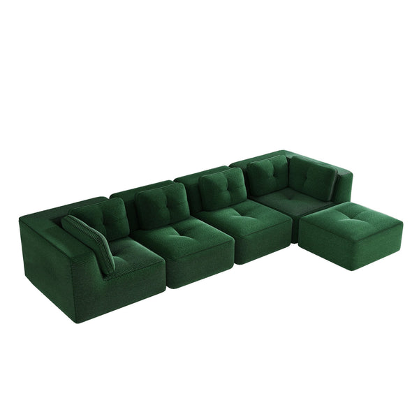 English Elm Modern Corduroy Sectional Sofa with Movable Ottoman Deep Seat Tufted Living Room Couch Green W714S01799
