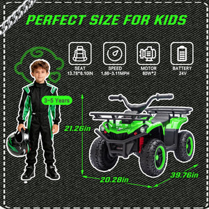 English Elm 24v Dual Motor Kids Atv Ride on with Led Lights Bluetooth Storage Racks Off Road Green W1578P390451