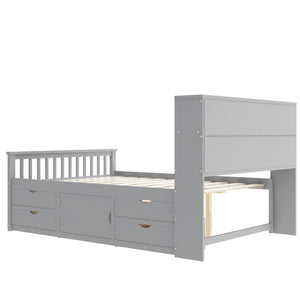 English Elm Full Size Captain Platform Bed Frame With Storage, Bookcase Headboard & Configurable Drawers, Gray N7090000473E