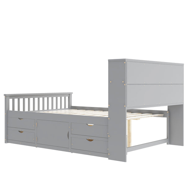 English Elm Full Size Captain Platform Bed Frame With Storage, Bookcase Headboard & Configurable Drawers, Gray N7090000473E