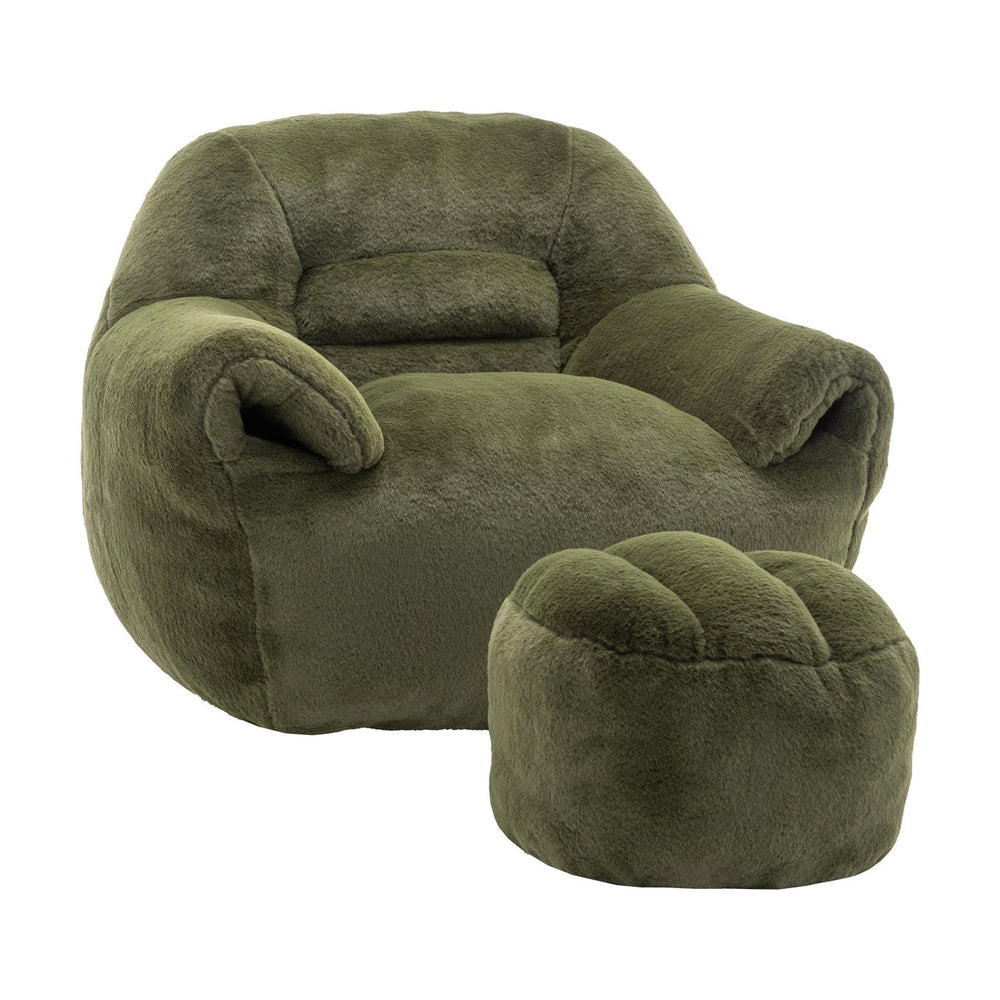 English Elm Bean Bag Chair - Luxurious Faux Fur Sofa With Back Support & Footstool For Ultimate Comfort & Style W2200P326906
