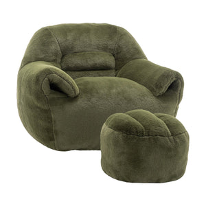 English Elm Bean Bag Chair - Luxurious Faux Fur Sofa With Back Support & Footstool For Ultimate Comfort & Style W2200P326906