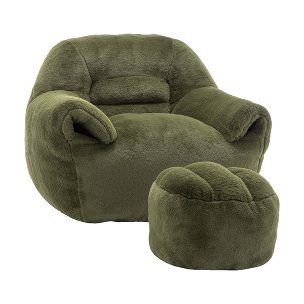 English Elm Bean Bag Chair - Luxurious Faux Fur Sofa With Back Support & Footstool For Ultimate Comfort & Style W2200P326906