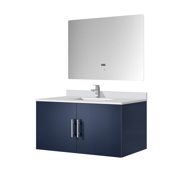 English Elm Navy Blue Bath Vanity Set With Cultured Marble Top, Chrome Faucet & Led Mirror – Modern Style! B2731S01314