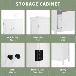 English Elm Bathroom Storage Cabinet with Two Doors and Drawers, Adjustable Shelf, MDF Finish, Slim 28"L x 15"W White N725P188460K