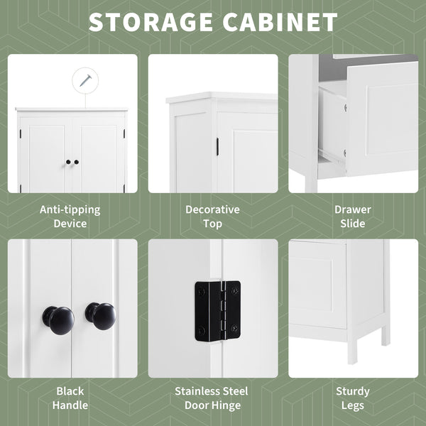 English Elm Bathroom Storage Cabinet with Two Doors and Drawers, Adjustable Shelf, MDF Finish, Slim 28"L x 15"W White N725P188460K