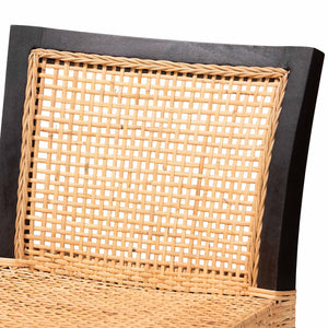 English Elm Mid-century Modern Solid Wood Woven Rattan Dining Chair for Organic Warm Interiors B2750P420378