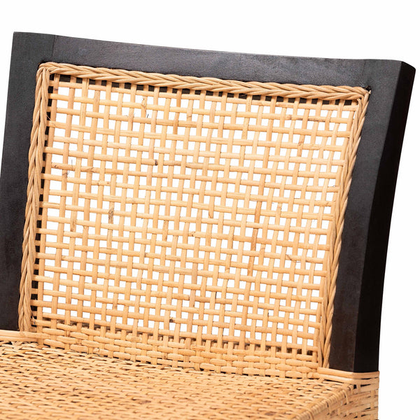 English Elm Mid-century Modern Solid Wood Woven Rattan Dining Chair for Organic Warm Interiors B2750P420378