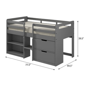 English Elm Grey Twin Loft Bed With Storage Drawers & Bookshelf - Space-Saving Design For Kids' Rooms! B062S00470