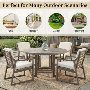 English Elm Outdoor Acacia Wood Dining Set Seats Six with Cushioned Armrest Chairs for Patio Beige+Brown N719Z000230D