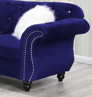 English Elm 2pc Indigo Velvet Sofa Set 2pc Living Room Crystal Tufted Upholstered Couch Loveseat with Nailhead Trim B011S01699