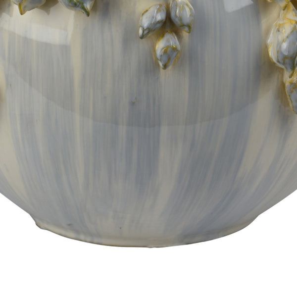 English Elm Decorative Ceramic Planter Bowl with Sculpted Floral Rim for Console or Mantel Display B056P417093