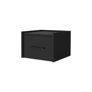 English Elm Elfrida Wall Mount Nightstand in Black — Sleek Single Drawer, Two-Tier Shelf, Space-Saving Modern Design B128P176108