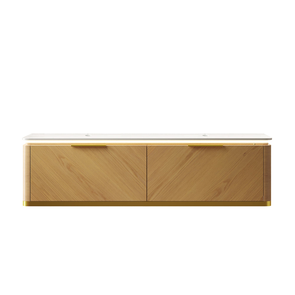 English Elm Dina Floating Plywood Bathroom Vanity with Sintered Stone Top and French Textured Drawers W2615P330752