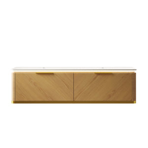 English Elm Dina Floating Plywood Bathroom Vanity with Sintered Stone Top and French Textured Drawers W2615P330752